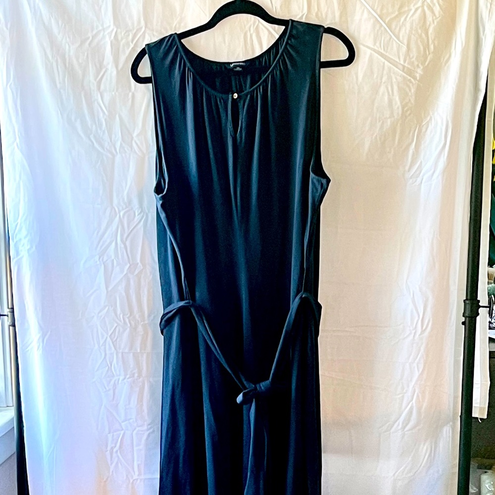 Lands End Navy cotton jersey maxi dress with belt 3x 24/26 excellent condition